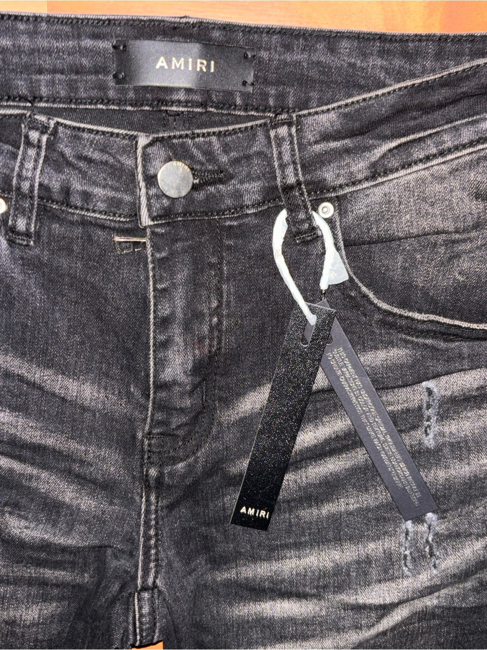 AMIRI Black Skinny Jeans with Rhinestone Lettering - Picture 2 of 7